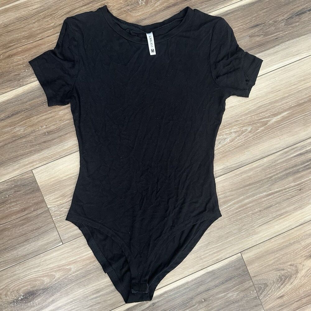 LAOLASI Women’s Slim Fit Bodysuit Extender Jumpsuit Size M Stretch Round Neck
